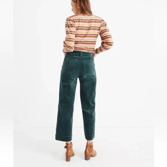 Madewell Slim Emmett Smoky Spruce Green Corduroy Crop Wide Leg Pants - Picture 2 of 8